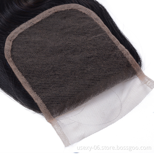 Top Quality Remy Hair Ombre Brazilian Hair Weave Two Tone Color 1B/Blue 4*4 Lace Closure